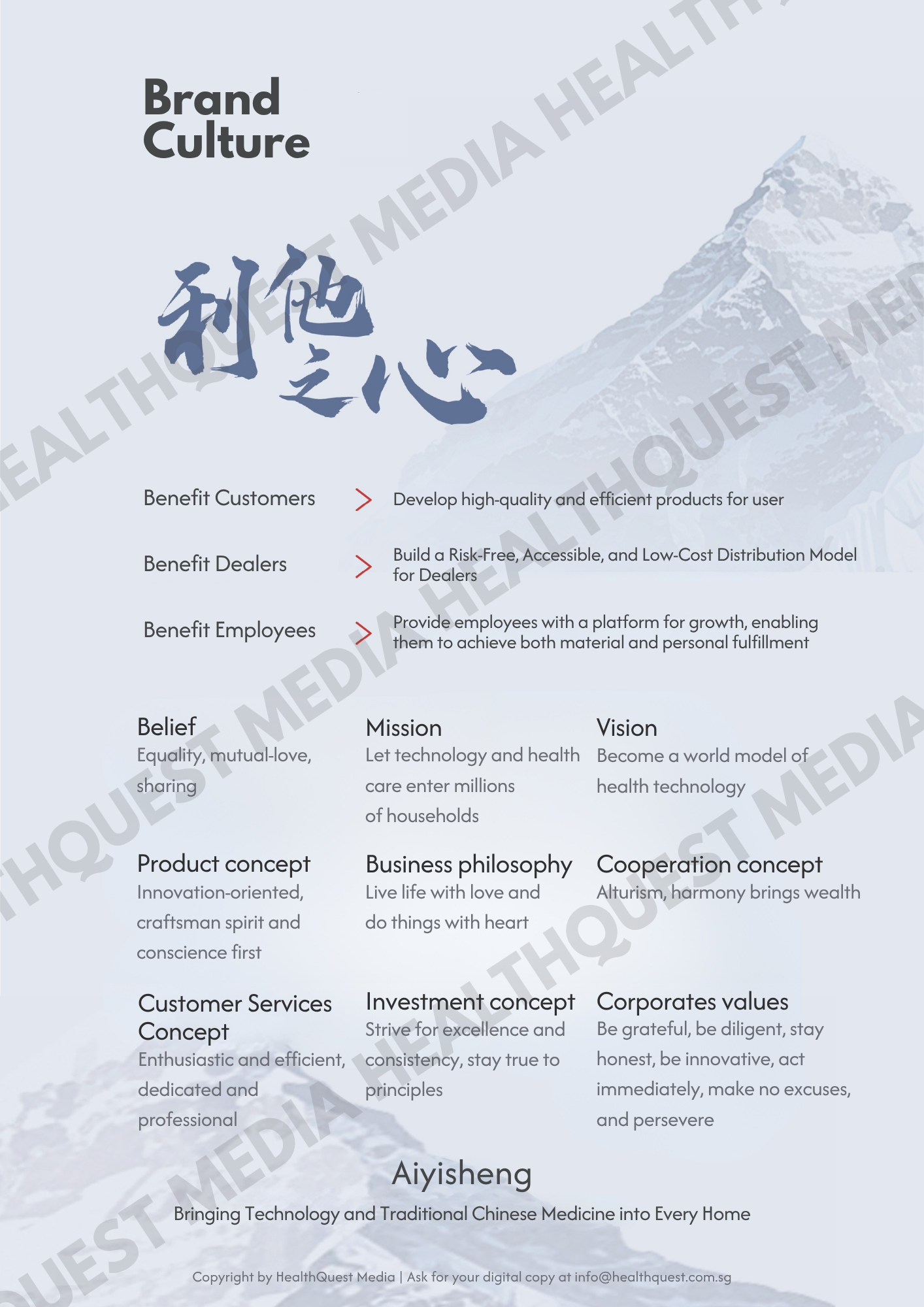 The Aiyisheng Brand Catalogue in English